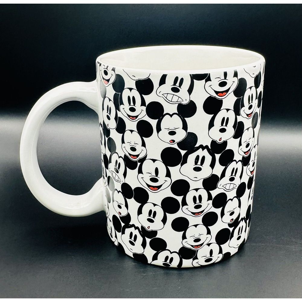 Disney Mickey Mouse Face Pattern Ceramic Black White Coffee Tea Mug Cup 14oz